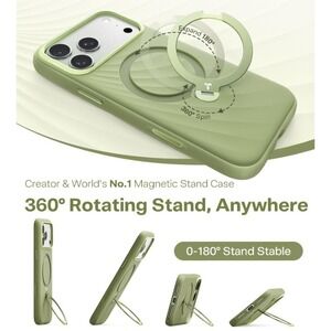 TORRAS iPhone 17 Pro Max Case Green Liquid Silicone MagSafe 360 Rotating Stand
